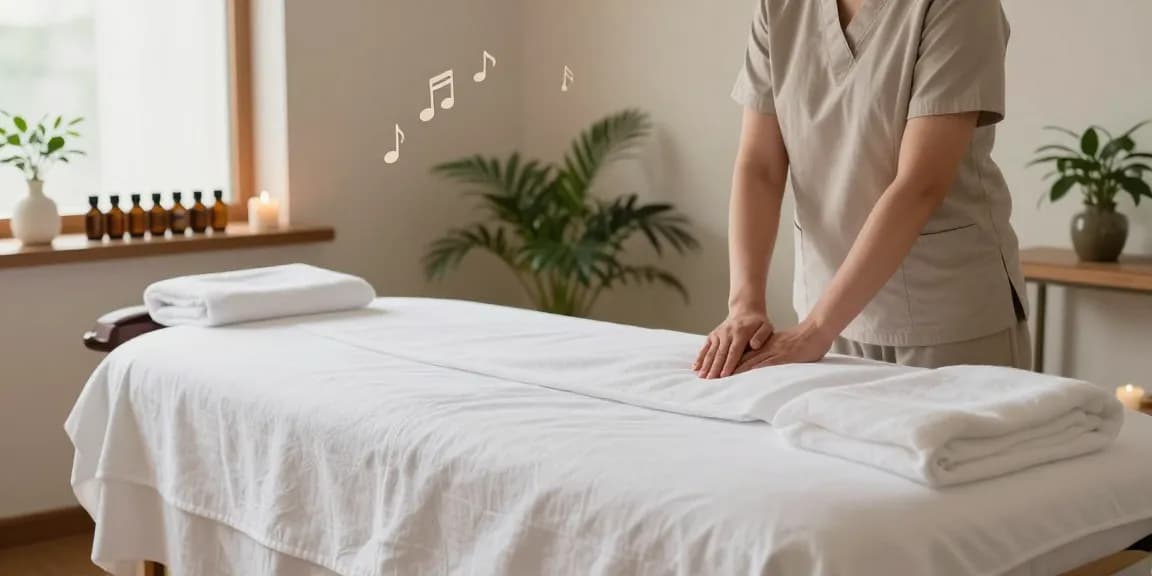 Enjoying a soothing 구로마사지 in a tranquil spa setting with calming candles and essential oils.