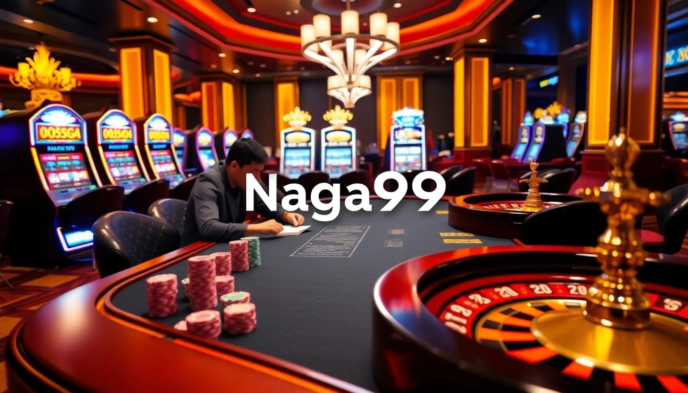Players enjoying a thrilling game at Naga99 casino with poker chips and roulette.