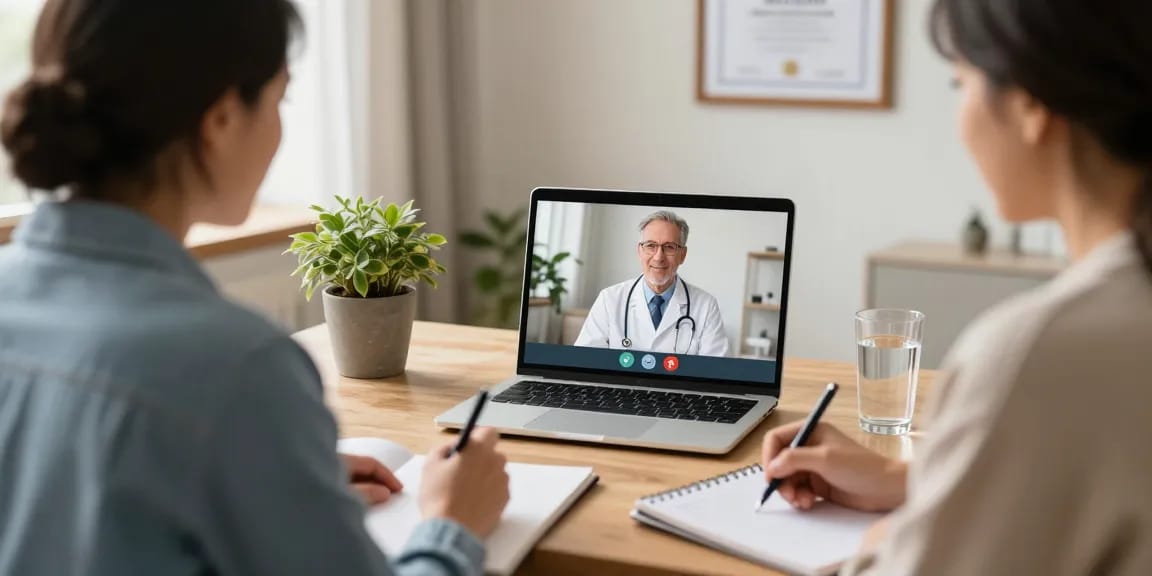 Patient engaging in a telemedicine consultation for an MMJ card online, showcasing comfort and professionalism in a home office.
