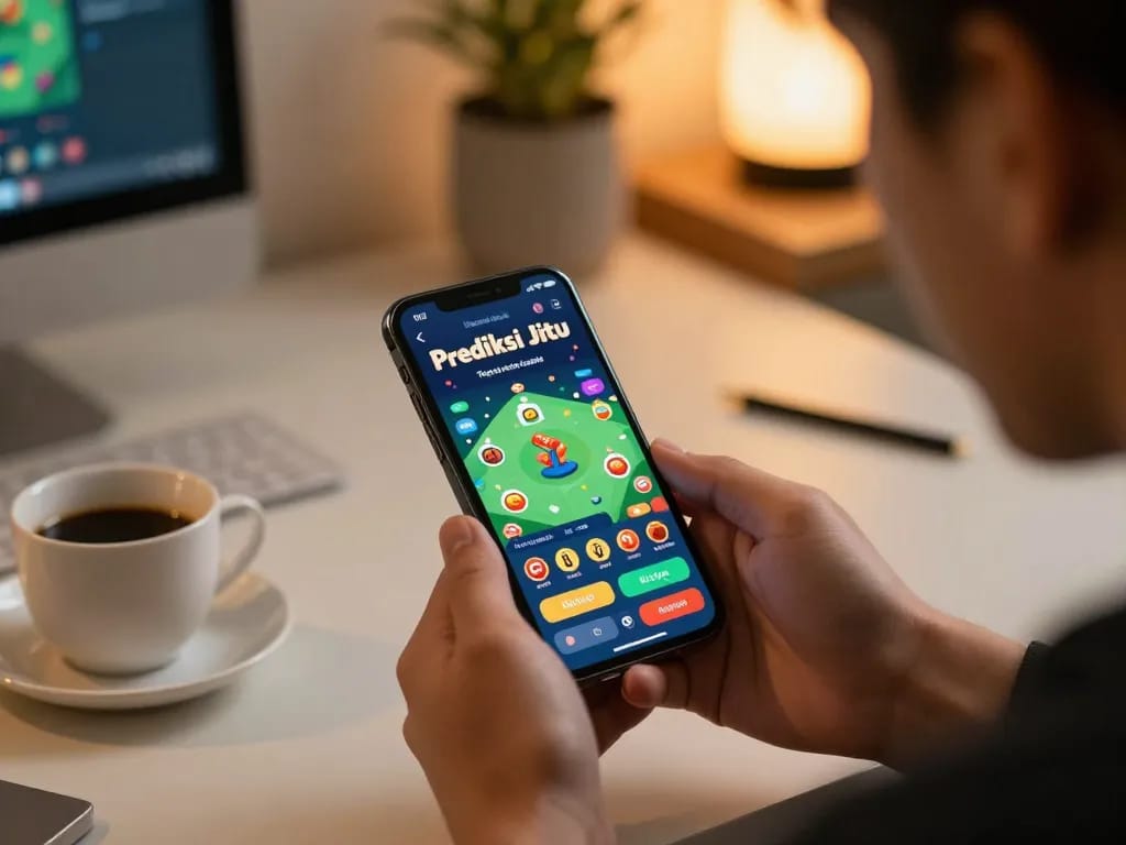 Using the Prediksi Jitu feature, a player engages with a Togel app for strategic betting decisions.