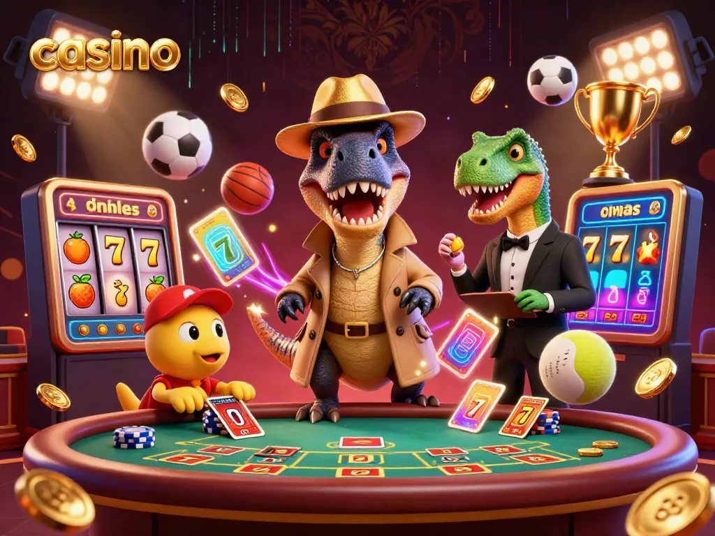 A 3D velociraptor card counter in an inconspicuous pose at a casino blackjack table, enhancing the fun.