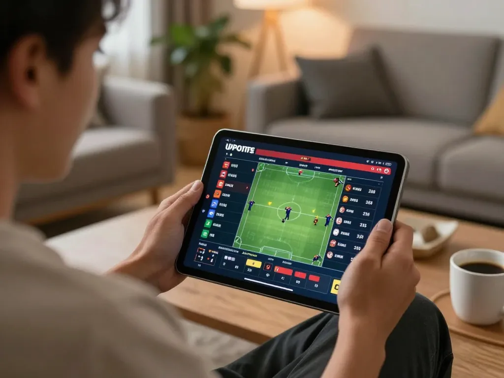 Engaging in dh88 bet sports betting from the comfort of home with a tablet screen showing live odds.