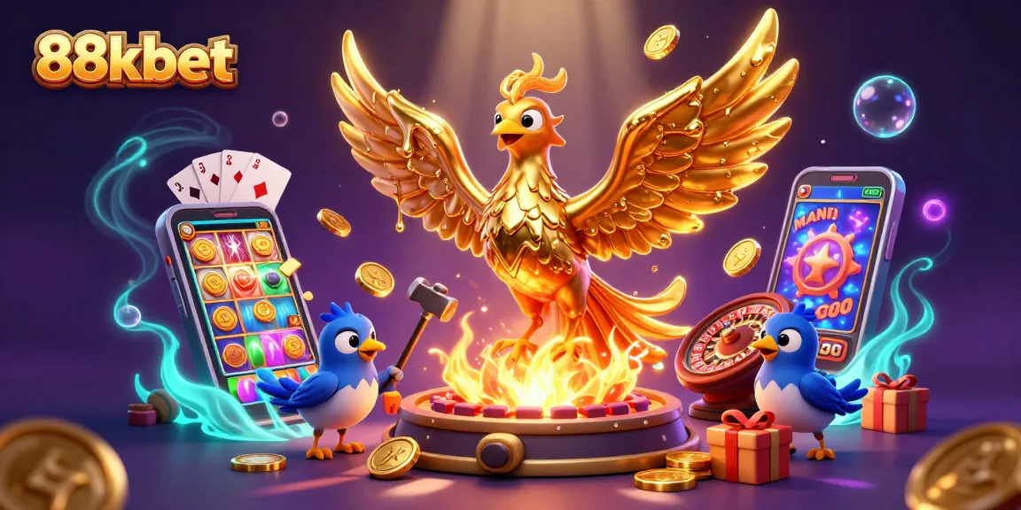 Experience exciting gaming with 88kbet's dynamic golden phoenix and vibrant casino elements.
