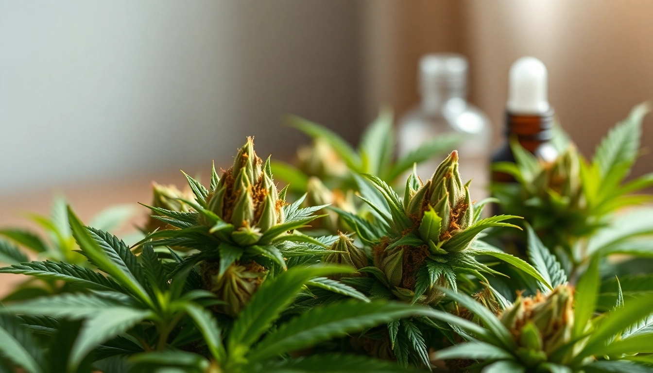 Mental Wellness CBD buds showcased in a serene environment with nurturing elements, highlighting the calming effects.