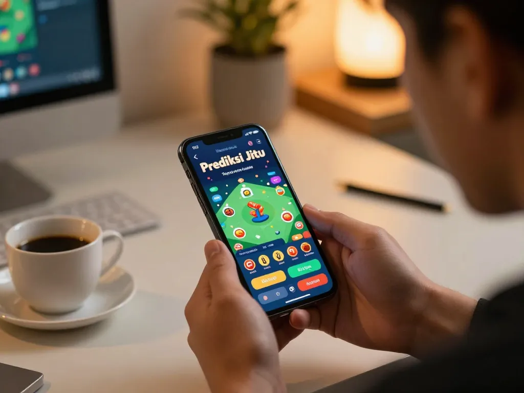 Using the Prediksi Jitu feature, a player engages with a Togel app for strategic betting decisions.