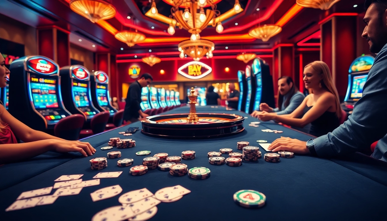 Experience the excitement of Bayvip's vibrant casino games with poker chips and cards.