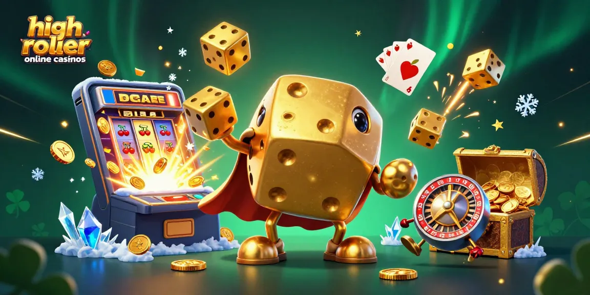 Engaging scene showcasing high roller online casinos with dynamic golden dice and jackpot elements.