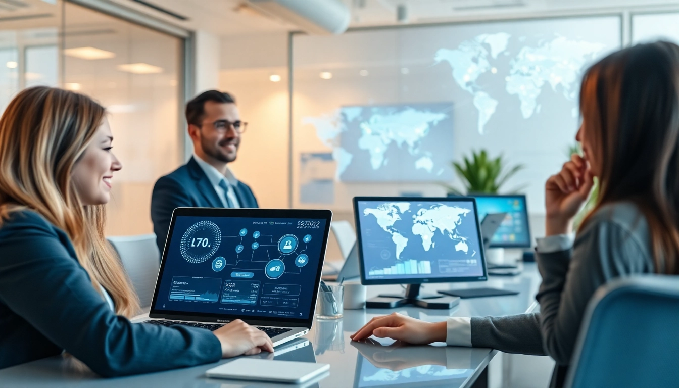 快连下载 - professionals in a modern office using advanced technology for enhanced digital connectivity.