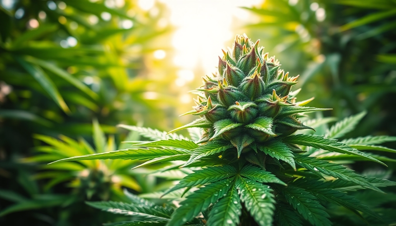 Savor the vibrant Sour Patch strain buds in a lush, dew-kissed garden setting.