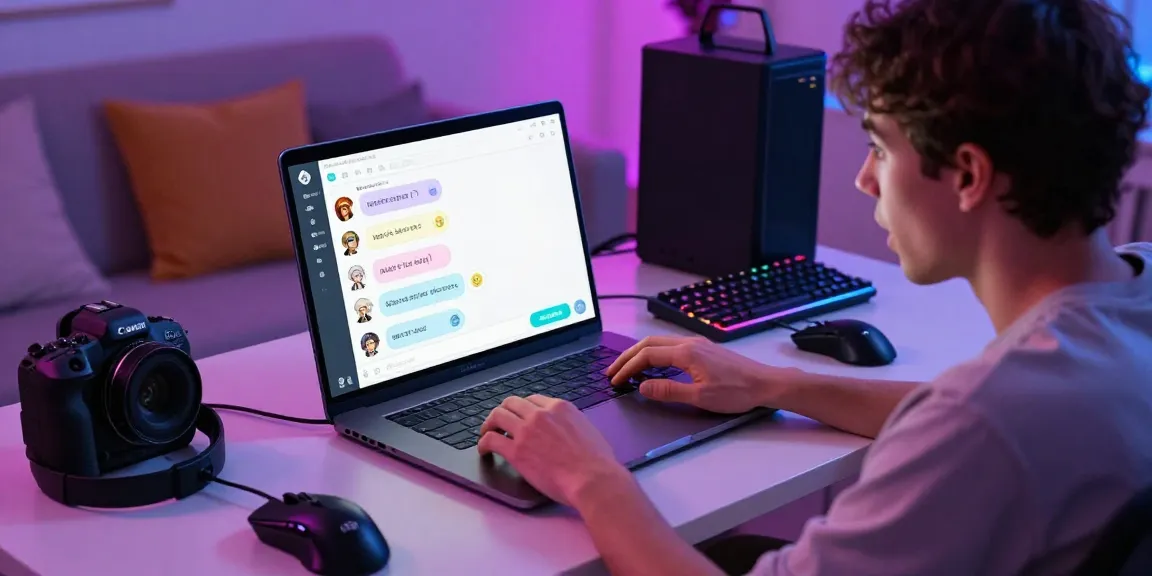 Engaging NSFW character AI chat experience with vibrant atmosphere and playful tech setup