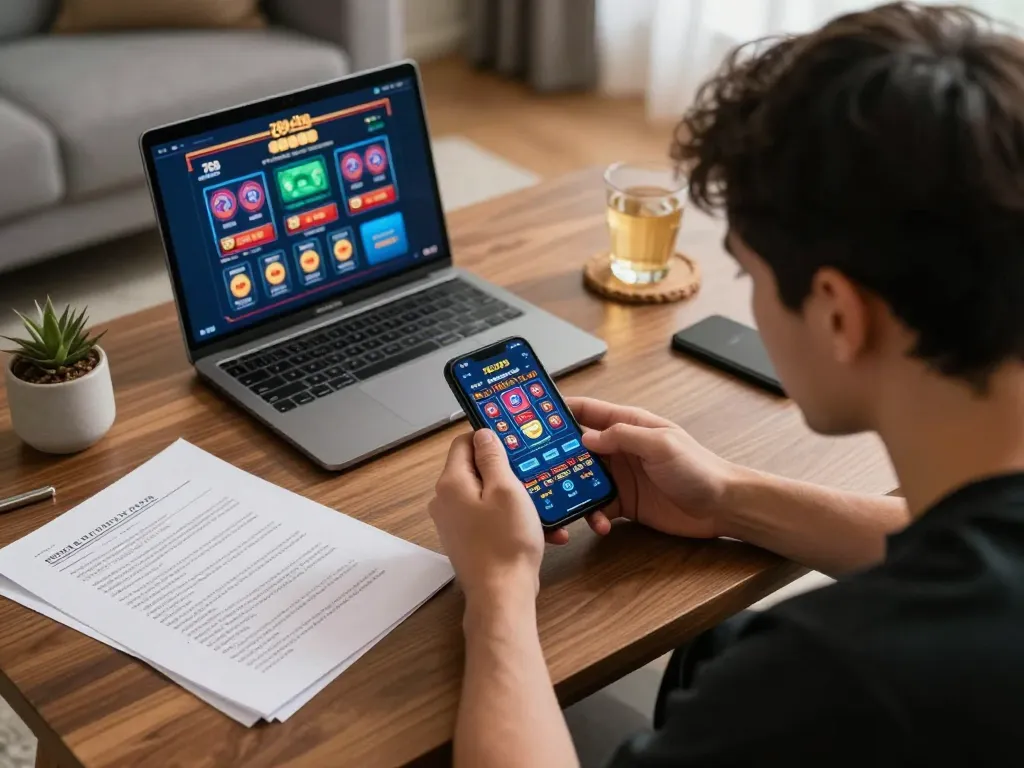 Player engaging with the 789 club casino app on a mobile device, showcasing an immersive online gambling experience.