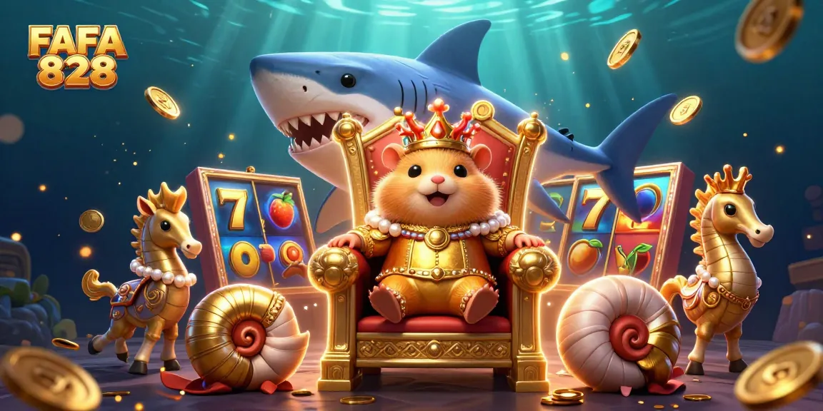 FAFA 828 spins the reels of thrill with a fierce golden hamster king and royal companions in action.