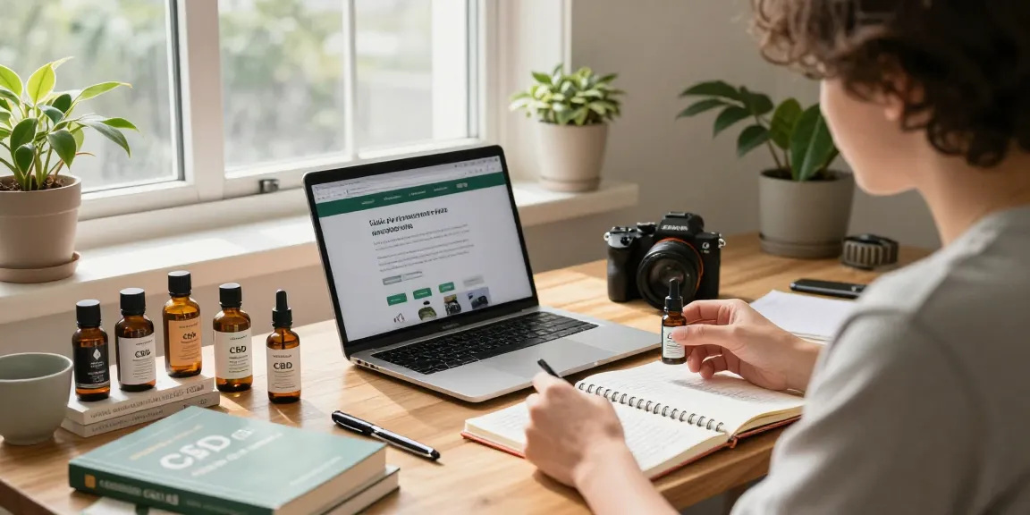 Researcher exploring options to buy CBD oil Canada in a cozy home office.