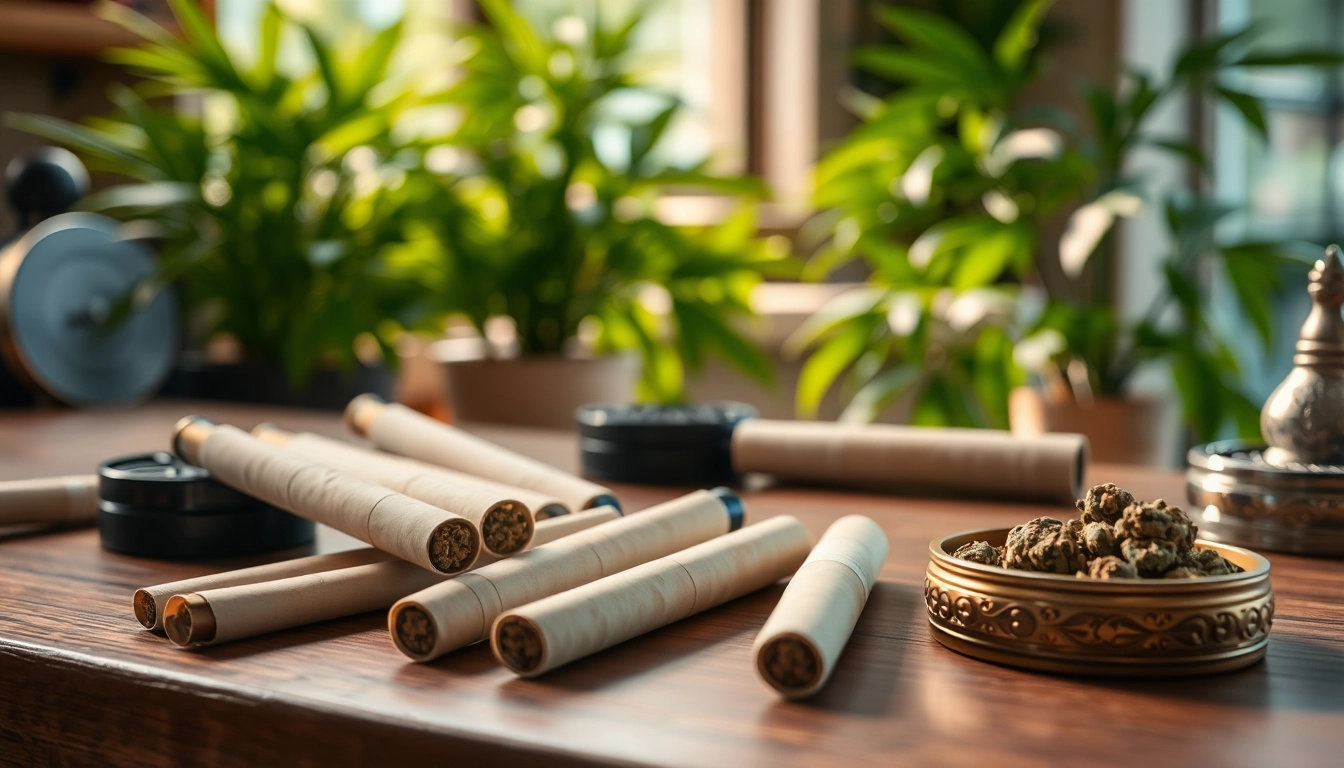 Showcasing pre rolled joints elegantly placed on a wooden counter, emphasizing their unique textures.