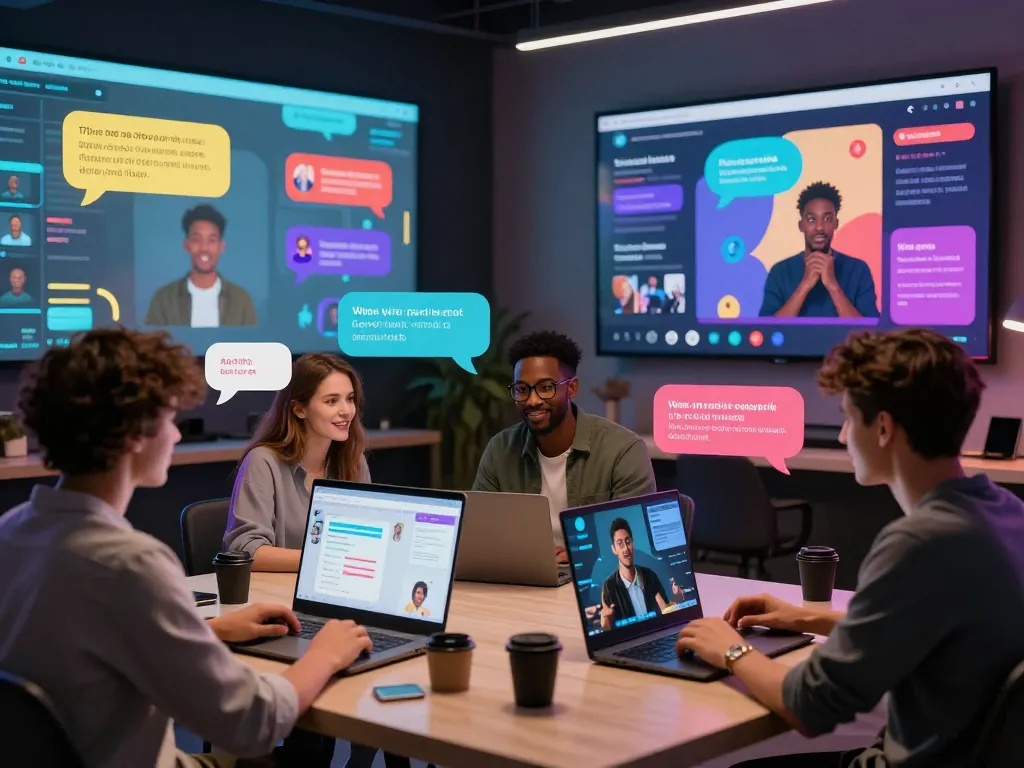 Interactive conversation scene featuring spicychat avatars engaging users in a vibrant digital chat environment.