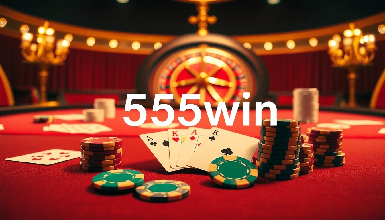Experience thrilling gameplay at 555win casino with vibrant poker chips and cards on display.