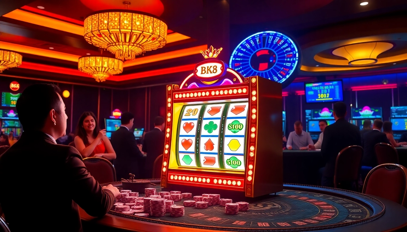 Experience the thrill of bk8 สล็อต with vibrant lights and exciting game options in a luxurious casino setting.