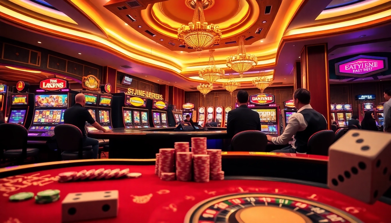 Experience the excitement of idnslot with players enjoying high-stakes casino games in a luxurious setting.