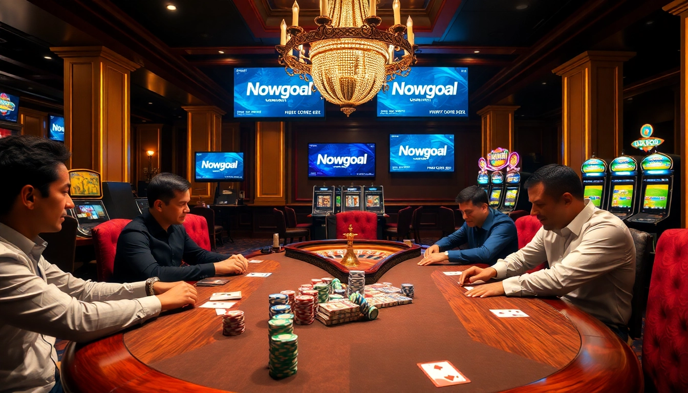 Intense poker game at a luxury casino showcasing Nowgoal live scores and betting action.