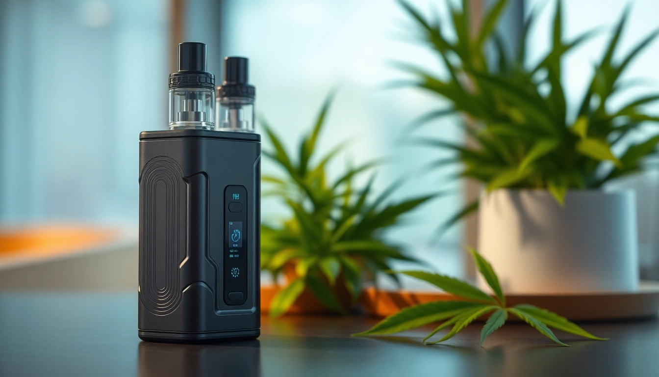 Showcasing a premium thc vape device with sleek design and lush background.